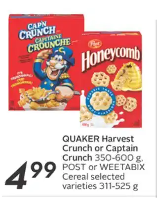 Sobeys Quaker harvest crunch or captain crunch offer