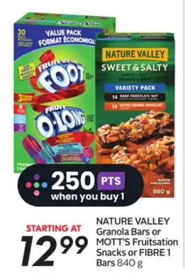 Sobeys Nature valley granola bars or mott's fruitsation snacks or fibre bars offer