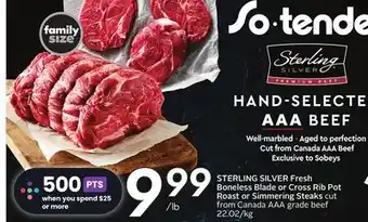 Sobeys Fresh boneless blade or cross rib pot roast or simmering steaks offer