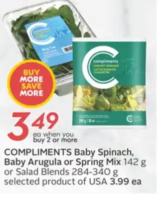 Sobeys Compliments baby spinach, baby arugula or spring mix offer