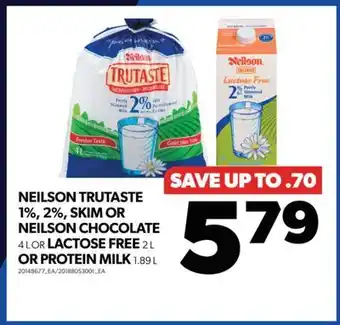 Real Canadian Superstore Neilson trutaste 1%, 2%, skim or neilson chocolate, 4 l or lactose free, 2 l or protein milk, 1.89 l offer