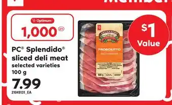 Loblaws Pc splendido sliced deli meat, 100 g offer