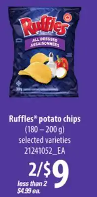 Loblaws Ruffles* potato chips, (180 – 200 g) offer