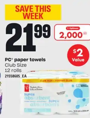 Loblaws Pc paper towels, 12 rolls offer