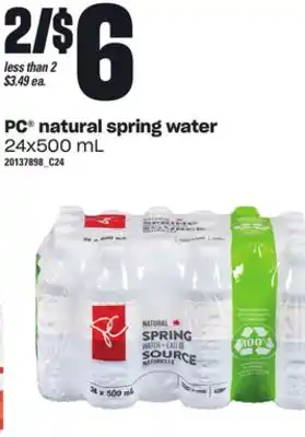 Loblaws Pc natural spring water, 24x500 ml offer