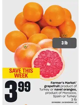 Loblaws Farmer's market grapefruit or navel oranges, 3 lb offer