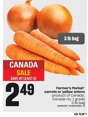 Loblaws Farmer's market carrots or yellow onions, 3 lb bag offer