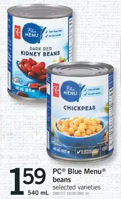 Fortinos Pc blue menu beans, 540 ml offer