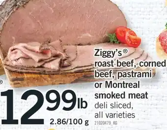 Fortinos Ziggy's roast beef corned beef, pastrami or montreal smoked meat offer