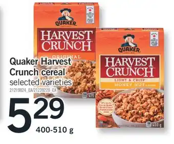 Fortinos Quaker harvest crunch cereal 400-510 g offer