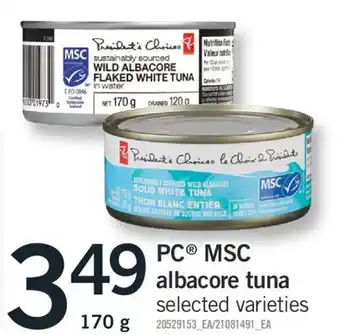 Fortinos Pc msc albacore tuna 170 g offer