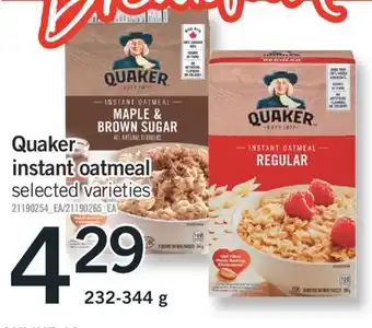 Fortinos Quaker instant oatmeal, 232-344 g offer