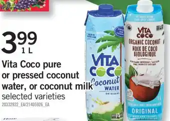 Fortinos Vita coco pure or pressed coconut water, or coconut milk, 1 l offer