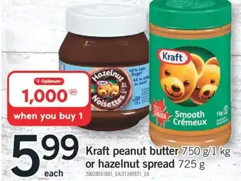 Fortinos Kraft peanut butter 750 g/1 kg or hazelnut spread 725 g offer