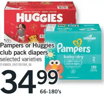 Fortinos Pampers or huggies club pack diapers, 66-180's offer