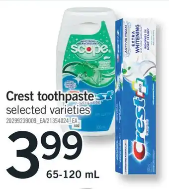 Fortinos Crest toothpaste, 65-120 ml offer