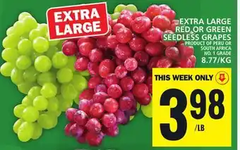 Food Basics Extra large red or green seedless grapes offer