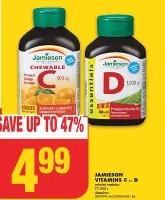No Frills Jamieson vitamins c or d, 75-240's offer