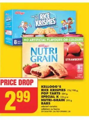 No Frills Kellogg's rice krispies, 176/198 g, pop tarts, 384 g, special k 125 g or nutri-grain, 295 g bars offer