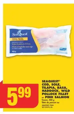 No Frills Seaquest cod, sole, tilapia, basa, haddock, wild pollock fillet or pink salmon, 400 g offer