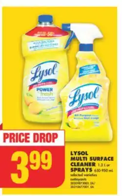 No Frills Lysol multi surface cleaner, 1.2 l or sprays, 650-950 ml offer