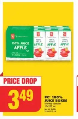 No Frills Pc 100% juice boxes, 10x200 ml offer