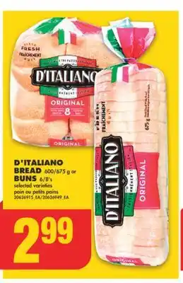 No Frills D'italiano bread, 600/675 g or buns, 6/8's offer