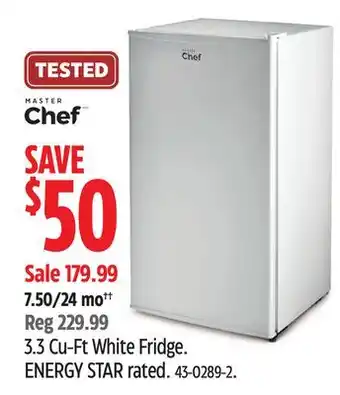Canadian Tire Master chef 3.3 cu-ft white fridge offer