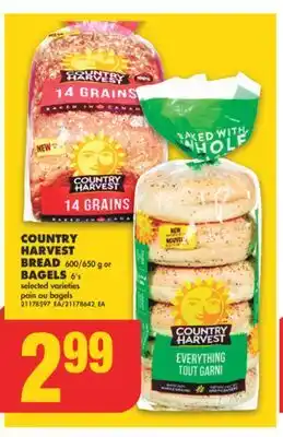 No Frills Country harvest bread, 600/650 g or bagels, 6's offer