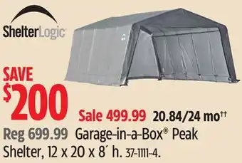 Canadian Tire Shelterlogic garage-in-a-box peak shelter, 12 x 20 x 8´ h offer