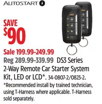Canadian Tire Autostart ds3 series 2-way remote car starter system kit, led or lcd offer