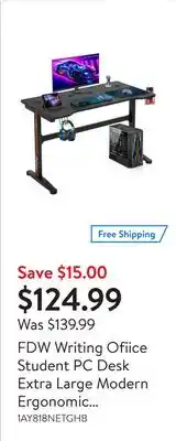 Walmart Fdw writing ofiice student pc desk extra large modern ergonomic racing style table workstation carbon fiber cup holder headph offer