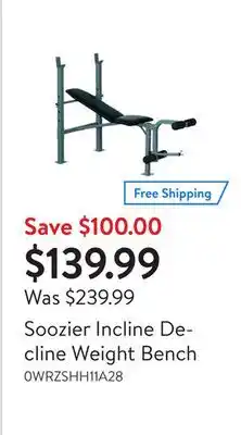Walmart Soozier incline decline weight bench offer