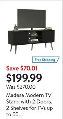 Walmart Madesa modern tv stand with 2 doors, 2 shelves for tvs up to 55 inches, wood entertainment center offer