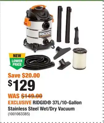 Home Depot Exclusive ridgid 37l/10-gallon stainless steel wet/dry vacuum offer