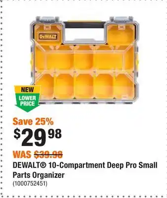 Home Depot Dewalt 10-compartment deep pro small parts organizer offer