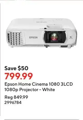 Staples Epson home cinema 1080 3lcd 1080p projector - white offer