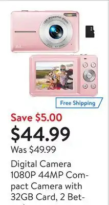 Walmart Digital camera 1080p 44mp compact camera with 32gb card, 2 betteries offer