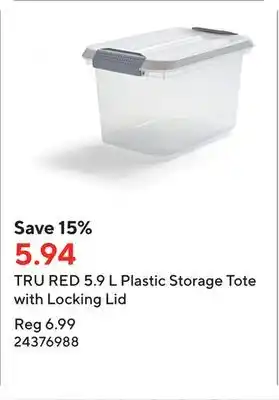 Staples Tru red 5.9 l plastic storage tote with locking lid offer