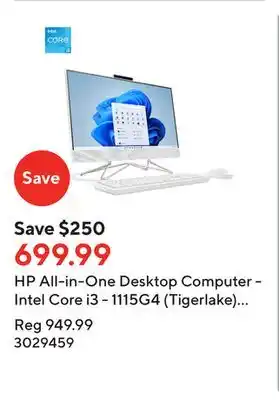 Staples Hp all-in-one desktop computer - intel core i3 - 1115g4 (tigerlake) - 8gb sdram - 256gb ssd - windows 11 home offer