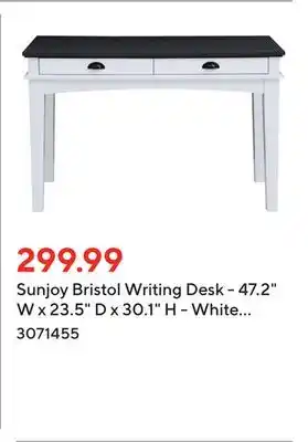 Staples Sunjoy bristol writing desk - 47.2 w x 23.5 d x 30.1 h - white and dark brown cherry offer