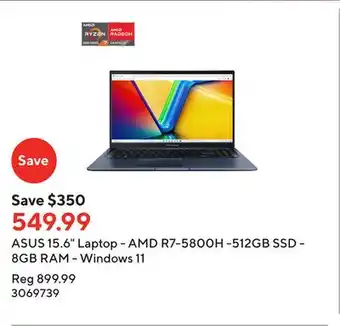 Staples Asus 15.6 laptop - amd r7-5800h -512gb ssd - 8gb ram - windows 11 offer