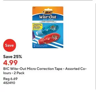 Staples Bic wite-out micro correction tape - assorted colours - 2 pack offer