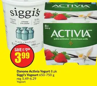 FreshCo Danone activia yogurt 8 pk siggi's yogourt 650-750 g offer