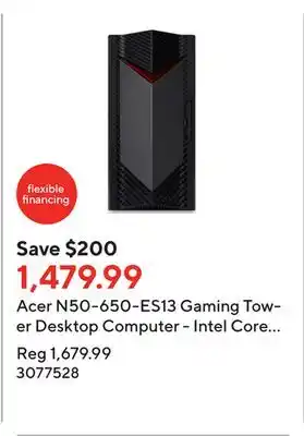 Staples Acer n50-650-es13 gaming tower desktop computer - intel core i7-13700f - geforce rtxtm 4060 - 1 tb ssd - 16 gb ram - windows offer