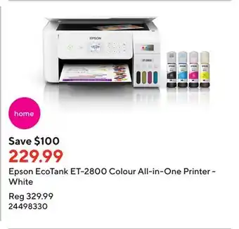 Staples Epson ecotank et-2800 colour all-in-one printer - white offer