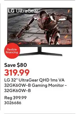 Staples Lg 32 ultragear qhd 1ms va 32gk60w-b gaming monitor - 32gk60w-b offer