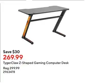 Staples Tygerclaw z-shaped gaming computer desk offer