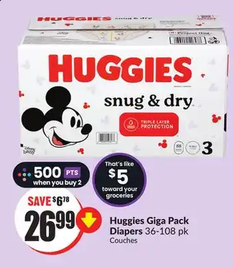 FreshCo Huggies giga pack diapers 36-108 pk offer