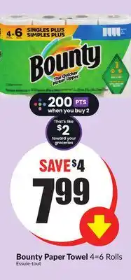 FreshCo Bounty paper towel 4=6 rolls offer